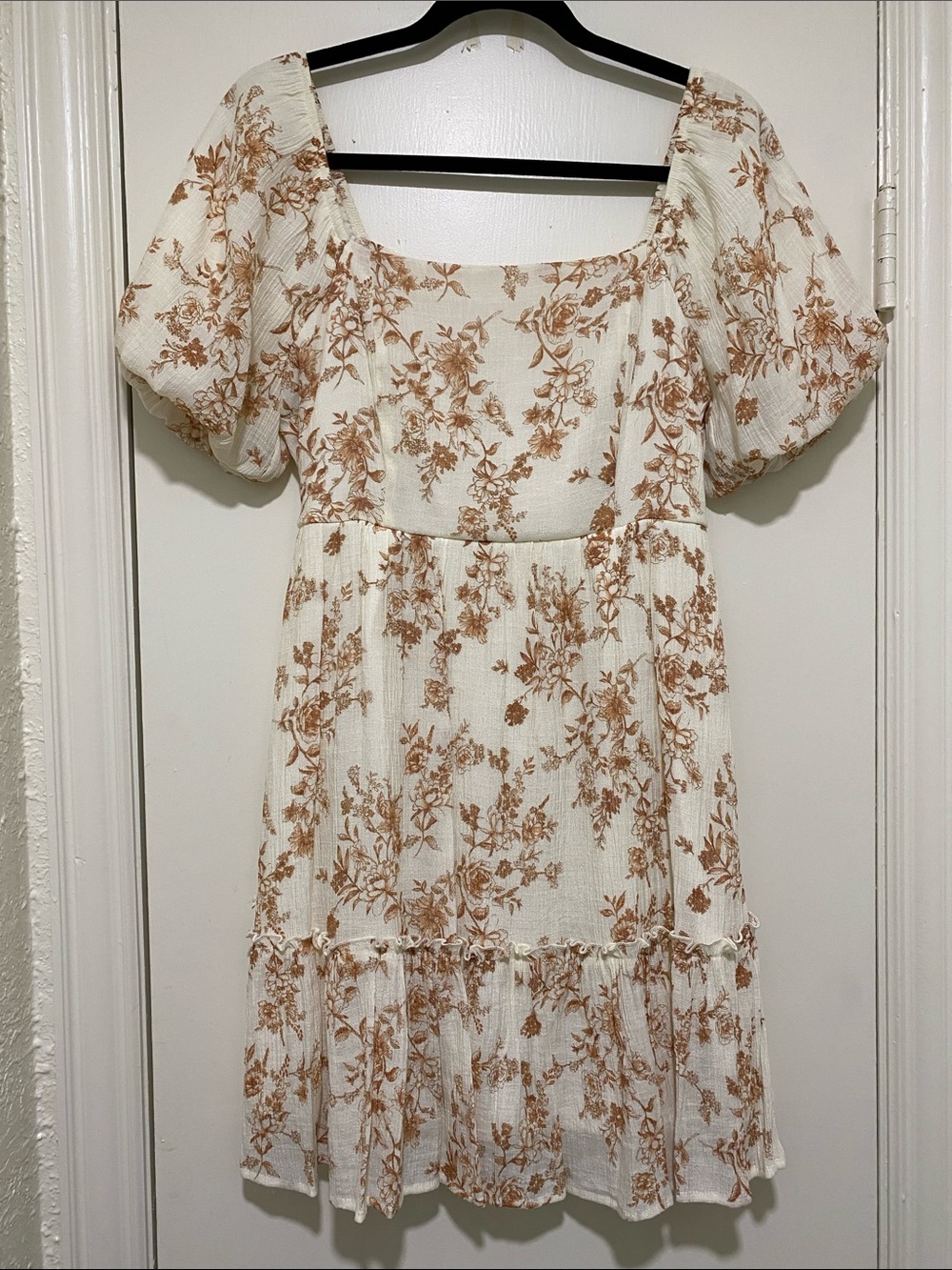 Blu Pepper Cream Mini Dress with Orange Floral Detail